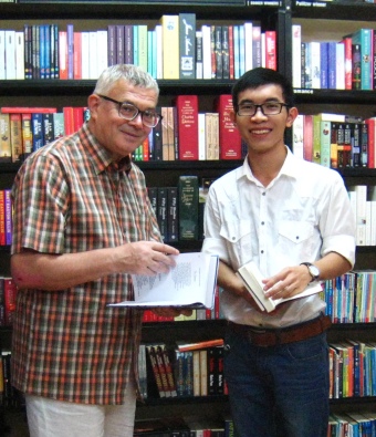 With my friend Mr. Eugene on celebrating my birthday, 2015. Two of us bookish people discussed books at a downtown bookstore.